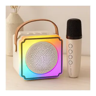 Karaoke Mikrofonlu Taşınabilir Bluetooth Hoparlör (Işıklı, USB Şarjlı)