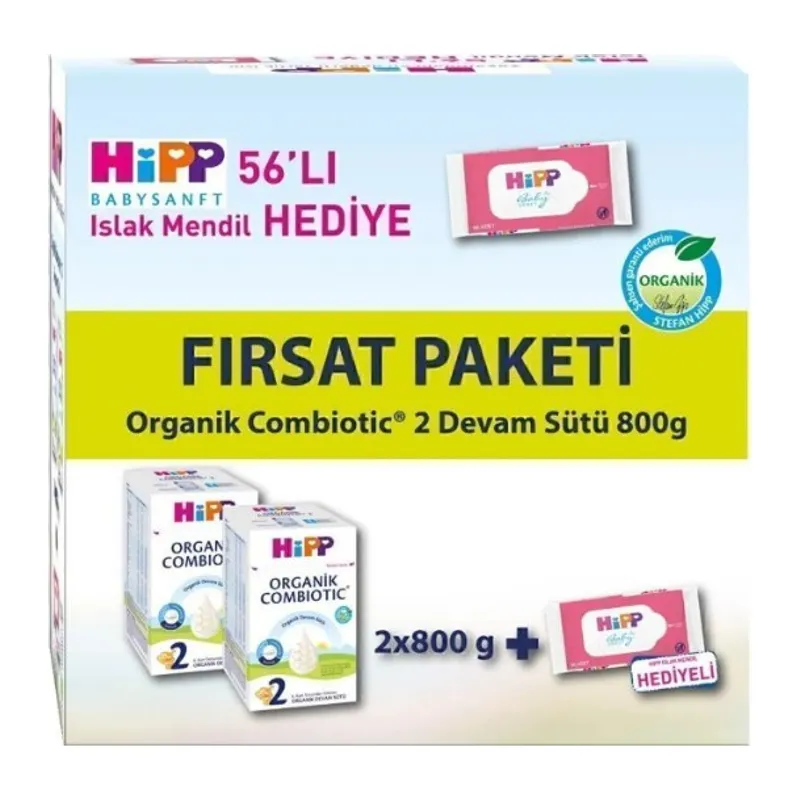 2 Organik Combiotic Bebek Sütü 800 Gr X2 Islak Mendil Hediyeli
