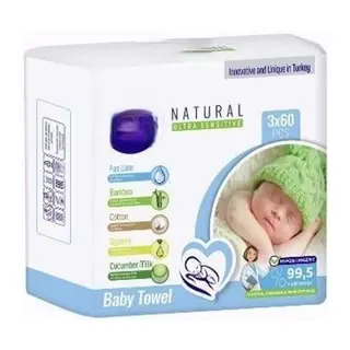Natural Islak Havlu Mendil 3x60 180 Yaprak