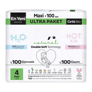 Natural Double Soft Bebek Bezi Ultra Paket 4 Beden 100 Adet