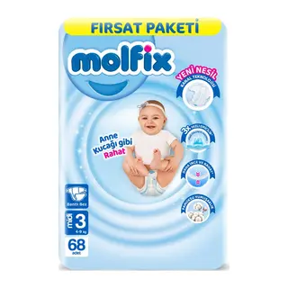 Bebek Bezi Fırsat Paketi 3 Beden 4-9 Kg 68 Adet