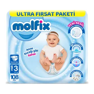 Bebek Bezi Ultra Fırsat Paketi 3 Beden 4-9 Kg 108 Adet