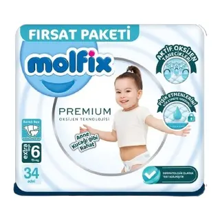 Premium Bebek Bezi Fırsat Paketi 6 Beden 15+ Kg 34 Adet