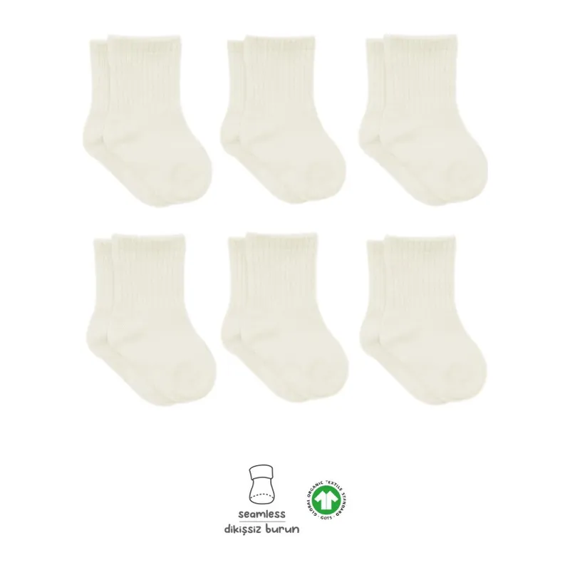 6'Lı Basic Penye Soket Çorap 10101 Ekru
