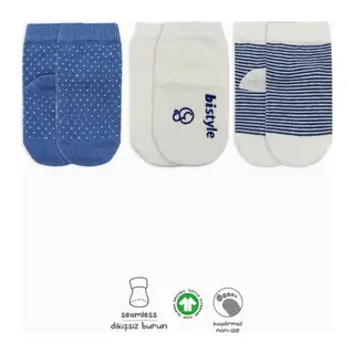 NessiWorld Puanlı Kaymaz Penye Soket Çorap 3'Lü BS10108 İndigo(ADET FİYATIDIR)