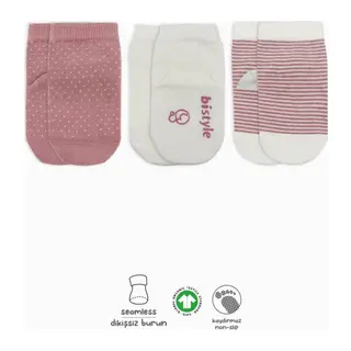 NessiWorld Puanlı Kaymaz Penye Soket Çorap 3'Lü BS10108 Pudra