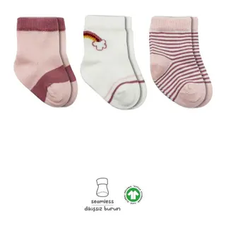 3'Lü Penye Rainbow Soket Çorap BS10113 Pudra