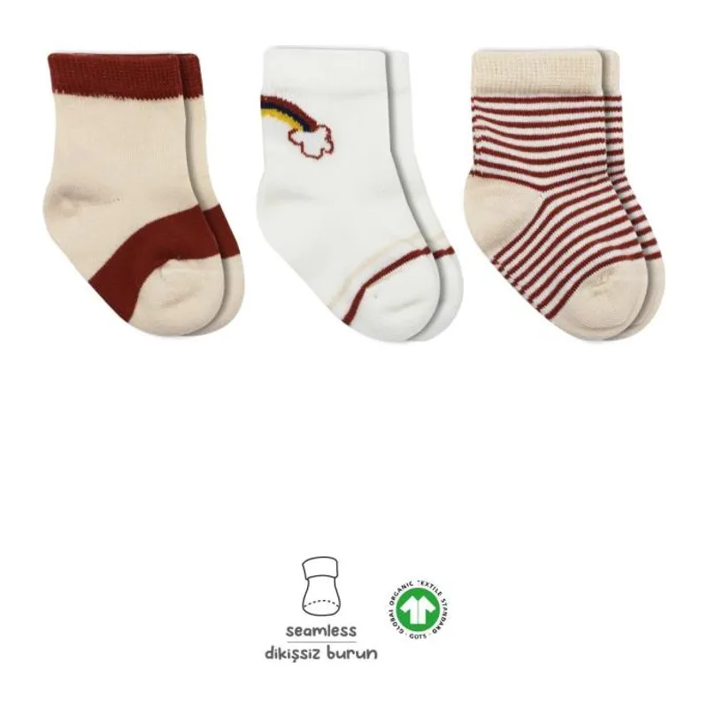 3'Lü Penye Rainbow Soket Çorap BS10113 Kiremit