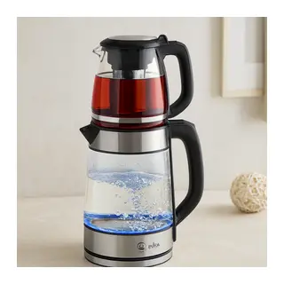 2'si 1 Arada Elektrikli Çay Makinesi ve Kettle 2L+1.2L Çelik
