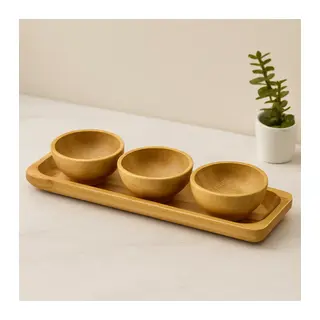 Bambu Lokumluk ve Çerezlik Seti 3'lü Sunum Tepsili (6 cm)