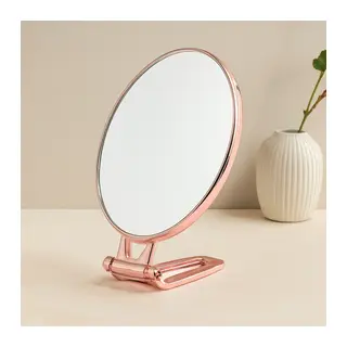 Oval Çift Taraflı Makyaj Aynası 16.5x13 cm Katlanır Ayaklı Bakır