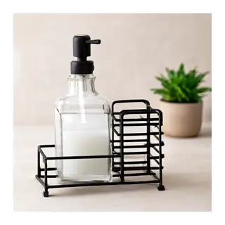 Cam Sıvı Sabunluk 500 ml Siyah Metal Stand ve Pompa