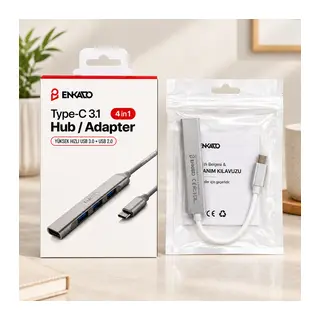 Type-C 4 Port USB Hub (USB 3.0 & 2.0, Anahtarlı)