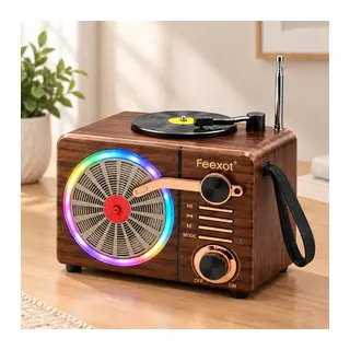 Işıklı Retro Bluetooth FM Radyo Hoparlör - USB & Type-C Şarjlı