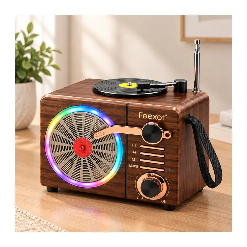 Işıklı Retro Bluetooth FM Radyo Hoparlör - USB & Type-C Şarjlı