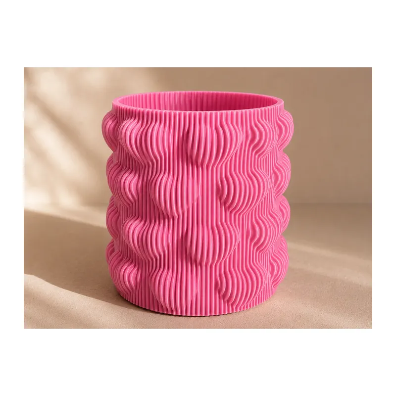 3D Baskı Kalpli Dekoratif Vazo - Modern Çiçeklik ve Masaüstü Süsü-Pembe