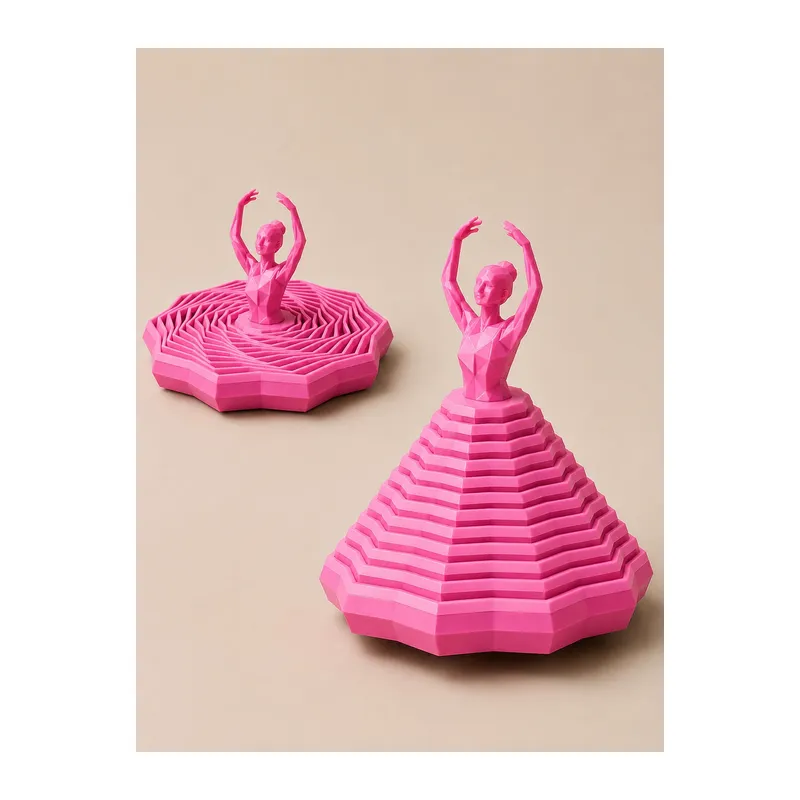 3D Baskı Balerin Figürlü Fidget Oyuncak - Hareketli Optik İllüzyon Masa Dekoru-Pembe