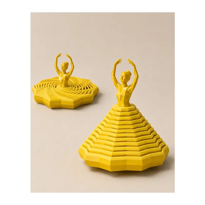 3D Baskı Balerin Figürlü Fidget Oyuncak - Hareketli Optik İllüzyon Masa Dekoru-Sarı