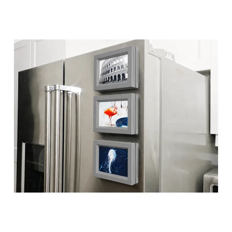 3D Baskı 3lü Magnet Fotoğraf Çerçevesi Seti - Buzdolabı İçin Mini Manyetik Resim Çerçevesi, Dekoratif Magnet-Gri