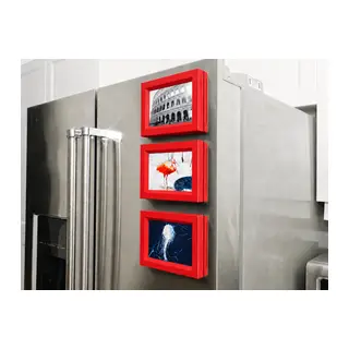 3D Baskı 3lü Magnet Fotoğraf Çerçevesi Seti - Buzdolabı İçin Mini Manyetik Resim Çerçevesi, Dekoratif Magnet-Kırmızı