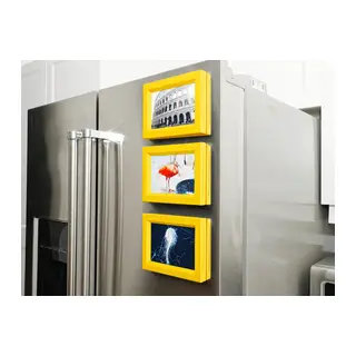 3D Baskı 3lü Magnet Fotoğraf Çerçevesi Seti - Buzdolabı İçin Mini Manyetik Resim Çerçevesi, Dekoratif Magnet-Sarı