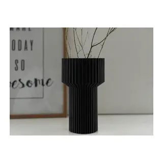 3D Baskı Modern Dekoratif Çiçek Vazosu - Minimal Silindir Tasarımlı Masaüstü Vazo, Ev ve Ofis Dekoru-Siyah