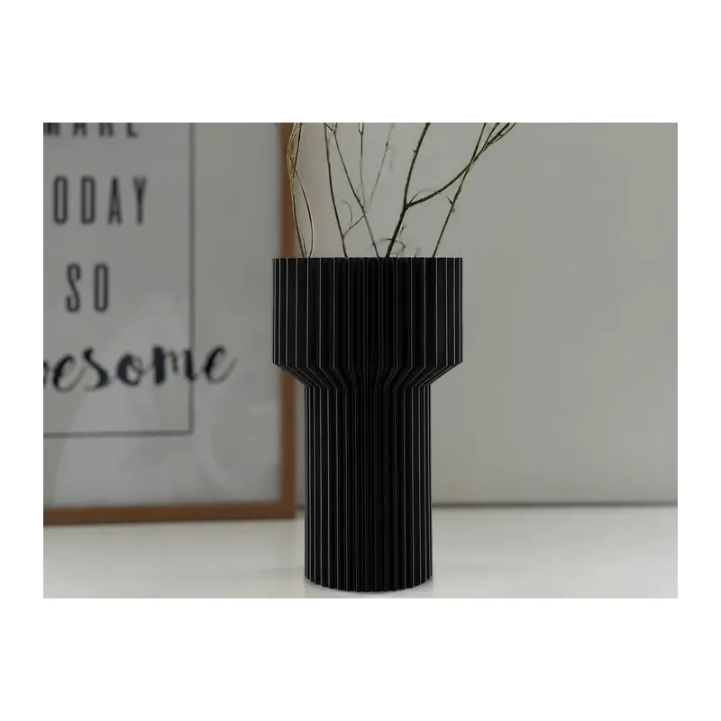 3D Baskı Modern Dekoratif Çiçek Vazosu - Minimal Silindir Tasarımlı Masaüstü Vazo, Ev ve Ofis Dekoru-Siyah