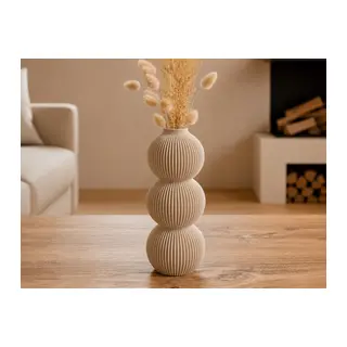 3D Baskı Modern 3 Küre Dekoratif Vazo - Minimal Çiçek Vazosu, Masaüstü Ev ve Ofis Dekoru-Bej