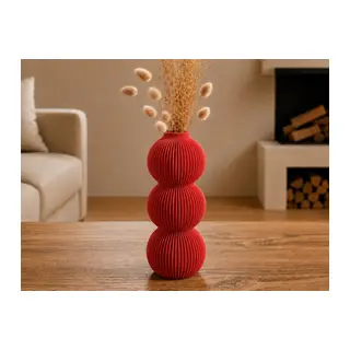 3D Baskı Modern 3 Küre Dekoratif Vazo - Minimal Çiçek Vazosu, Masaüstü Ev ve Ofis Dekoru-Kırmızı