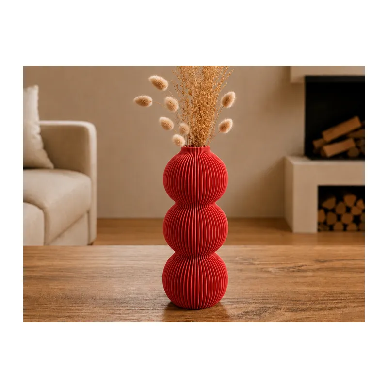 3D Baskı Modern 3 Küre Dekoratif Vazo - Minimal Çiçek Vazosu, Masaüstü Ev ve Ofis Dekoru-Kırmızı