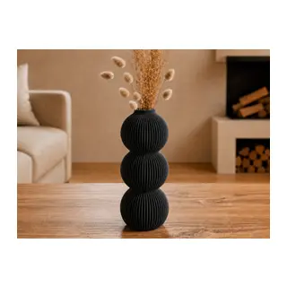 3D Baskı Modern 3 Küre Dekoratif Vazo - Minimal Çiçek Vazosu, Masaüstü Ev ve Ofis Dekoru-Siyah