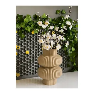 3D Baskı Modern Çift Halkalı Dekoratif Vazo - Minimal Çiçek Vazosu, Masaüstü Ev ve Ofis Dekoru-Bej