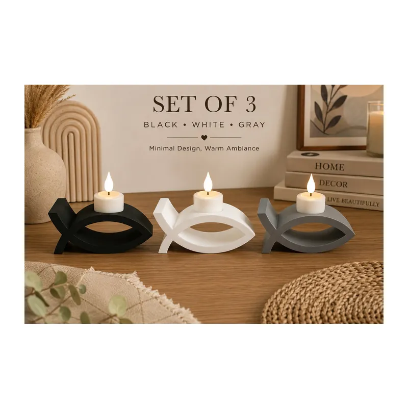 3D Baskı 3lü Balık Figürlü Dekoratif Mumluk Seti - Tealight Mumluk, Modern Ev ve Ofis Dekoru
