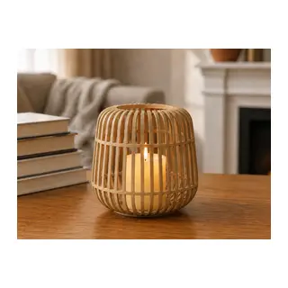 3D Baskı Modern Kafes Tasarımlı Dekoratif Mumluk - Tealight Mumluk, Masaüstü Ev ve Ofis Dekoru-Bej