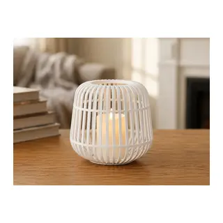 3D Baskı Modern Kafes Tasarımlı Dekoratif Mumluk - Tealight Mumluk, Masaüstü Ev ve Ofis Dekoru-Beyaz