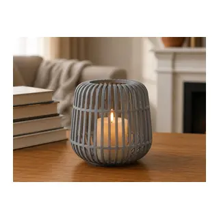 3D Baskı Modern Kafes Tasarımlı Dekoratif Mumluk - Tealight Mumluk, Masaüstü Ev ve Ofis Dekoru-Gri