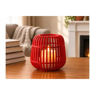 3D Baskı Modern Kafes Tasarımlı Dekoratif Mumluk - Tealight Mumluk, Masaüstü Ev ve Ofis Dekoru-Kırmızı