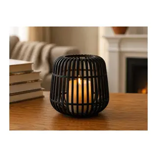 3D Baskı Modern Kafes Tasarımlı Dekoratif Mumluk - Tealight Mumluk, Masaüstü Ev ve Ofis Dekoru-Siyah