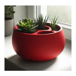 3D Baskı 3lü Sukulent Saksısı ve Kalemlik Organizer - Dekoratif Masaüstü Bitki Saksısı-Kırmızı