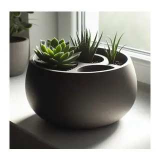 3D Baskı 3lü Sukulent Saksısı ve Kalemlik Organizer - Dekoratif Masaüstü Bitki Saksısı-Siyah