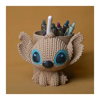 3D Baskı Knitted Kalemlik - Sevimli Karakterli Masaüstü Kalem Organizeri-Bej