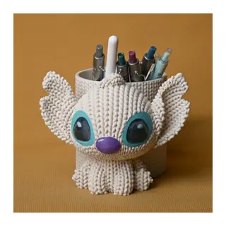 3D Baskı Knitted Kalemlik - Sevimli Karakterli Masaüstü Kalem Organizeri-Beyaz