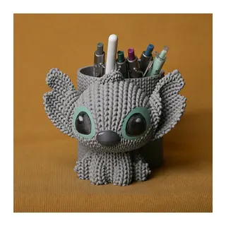 3D Baskı Knitted Kalemlik - Sevimli Karakterli Masaüstü Kalem Organizeri-Gri