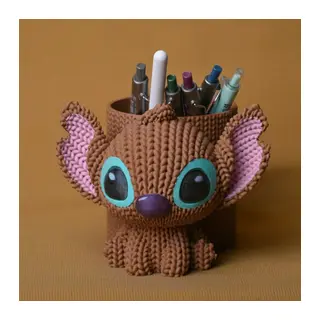 3D Baskı Knitted Kalemlik - Sevimli Karakterli Masaüstü Kalem Organizeri-Kahverengi