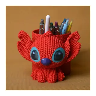 3D Baskı Knitted Kalemlik - Sevimli Karakterli Masaüstü Kalem Organizeri-Kırmızı