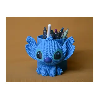 3D Baskı Knitted Kalemlik - Sevimli Karakterli Masaüstü Kalem Organizeri-Mavi