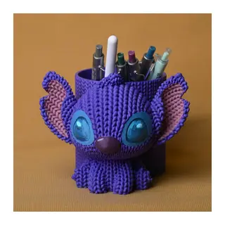 3D Baskı Knitted Kalemlik - Sevimli Karakterli Masaüstü Kalem Organizeri-Mor