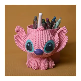 3D Baskı Knitted Kalemlik - Sevimli Karakterli Masaüstü Kalem Organizeri-Pembe