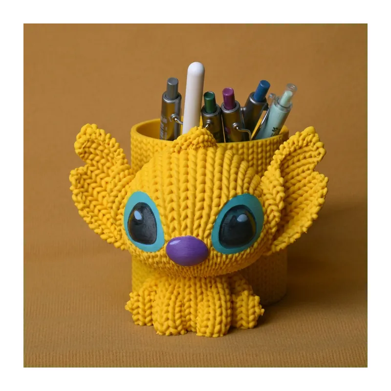 3D Baskı Knitted Kalemlik - Sevimli Karakterli Masaüstü Kalem Organizeri-Sarı