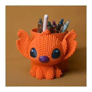 3D Baskı Knitted Kalemlik - Sevimli Karakterli Masaüstü Kalem Organizeri-Turuncu